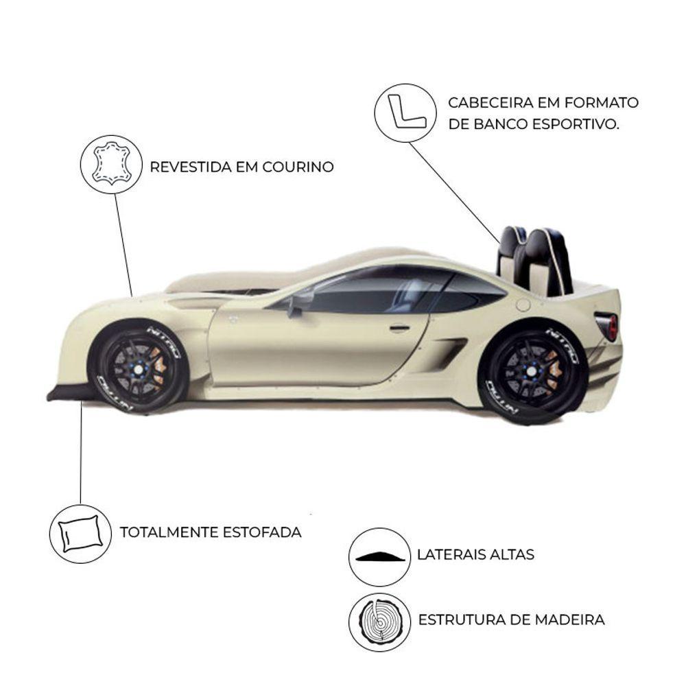 Cama Carro Solteiro Z300 Plus - Totalmente Estofada Com Banco Esportivo - Bege