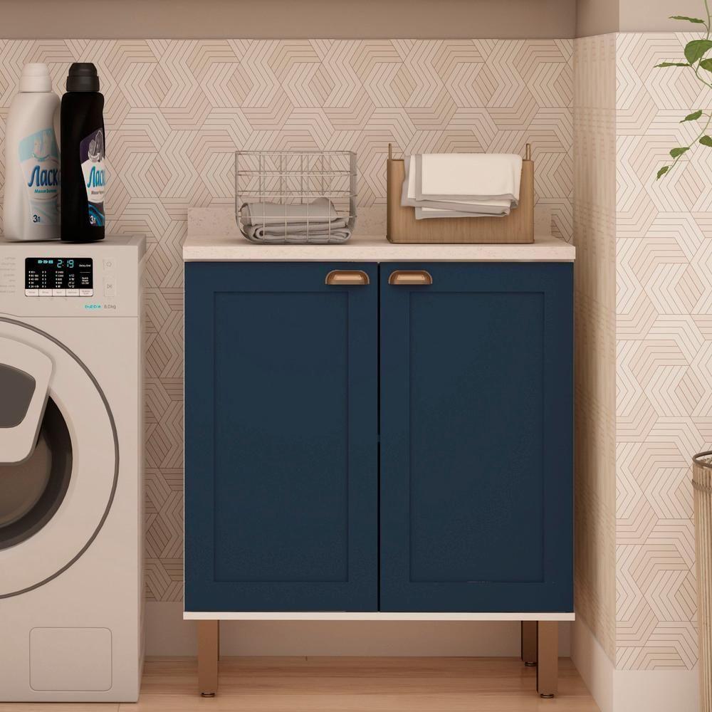 Cozinha Modulada 4 Pecas 100% Mdf Branco/Azul Genialflex