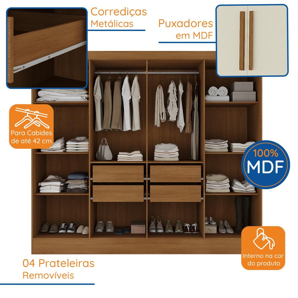 Miniatura Guarda Roupa Casal 100% MDF 8 Portas 4 Gavetas Jatobá Yescasa Guarda Roupa Casal 8 Portas 4 Gavetas Jatobá Yescasa Cinamomo/Off White