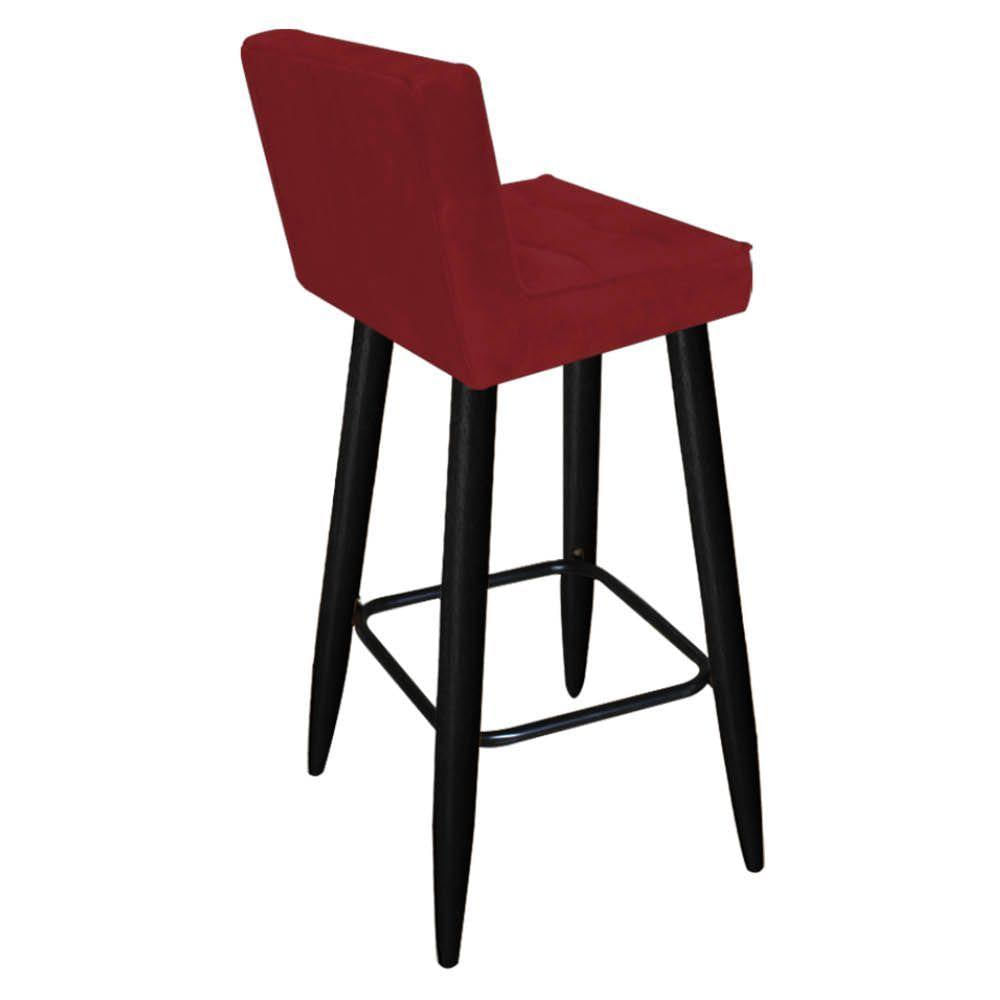 Miniatura Banqueta Alta Lucy Com Encosto Cozinha Bar Balcão Bistrô Pé Palito Preto Suede Vermelho