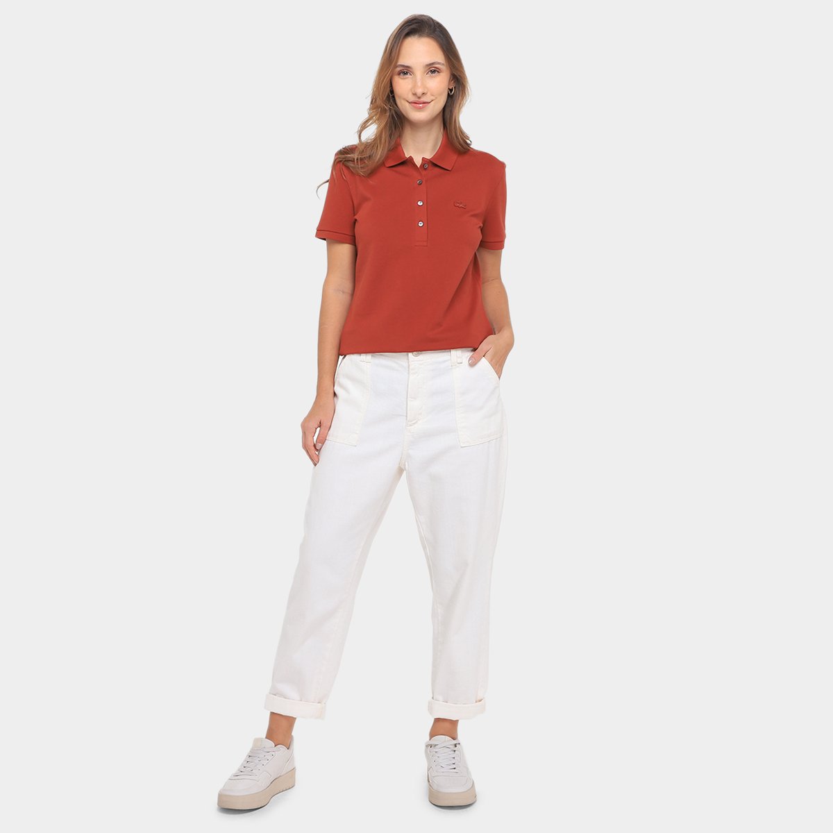 Miniatura Camisa Polo Lacoste Feminina Vermelho Escuro - 36