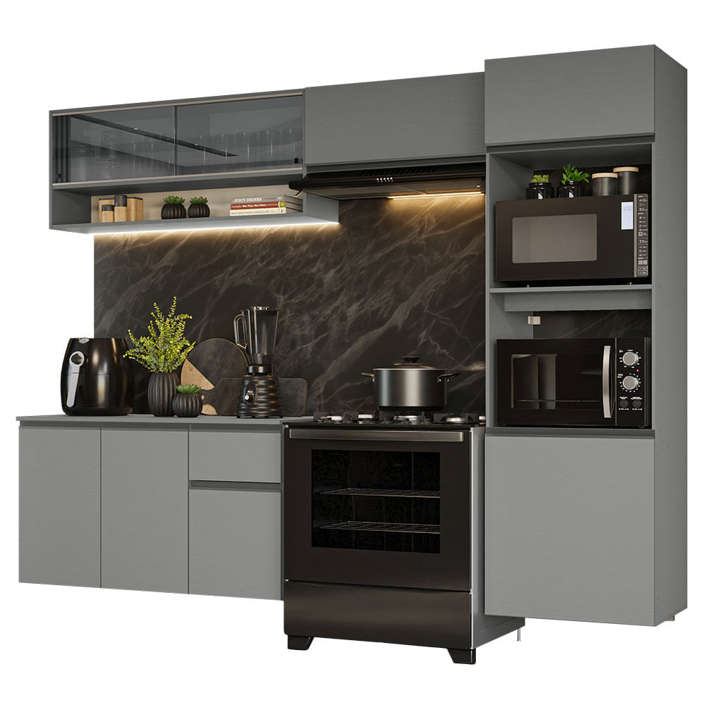 Armário de Cozinha Completa Suspenso 260cm Cinza Nice Madesa 10 Cor:Cinza