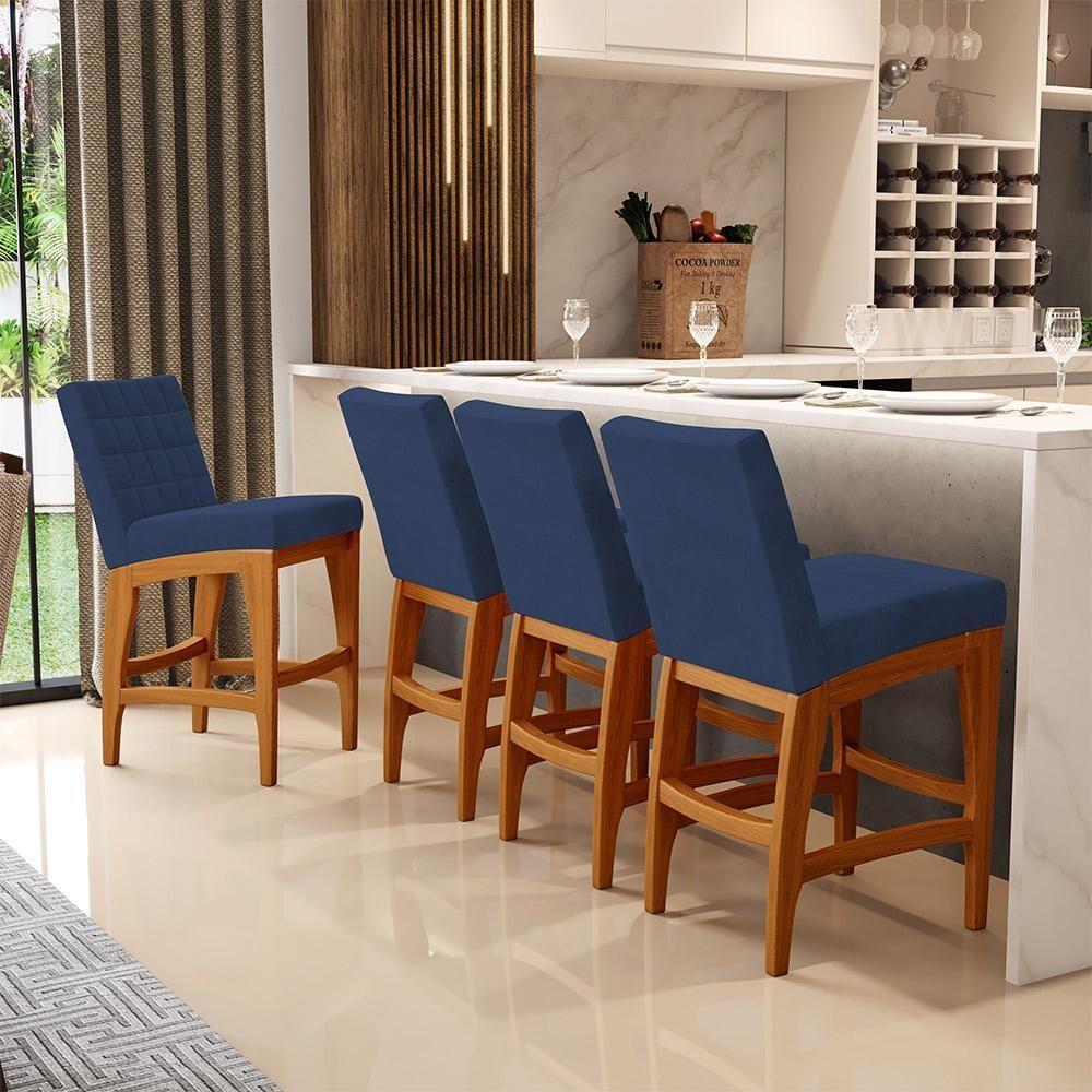 Kit 05 Banqueta Baixa Cozinha Bancada L02 Azul Marinho