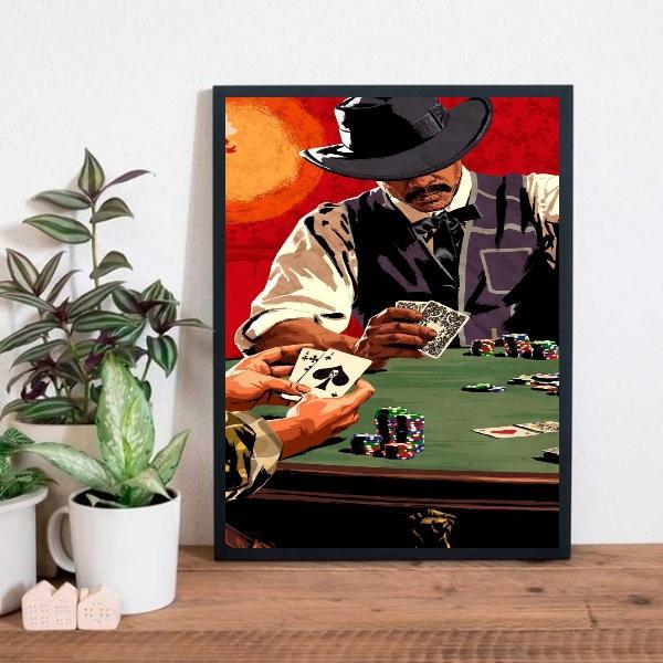 Miniatura Quadro Jogatina Poker Night 45X34Cm Moldura Preta