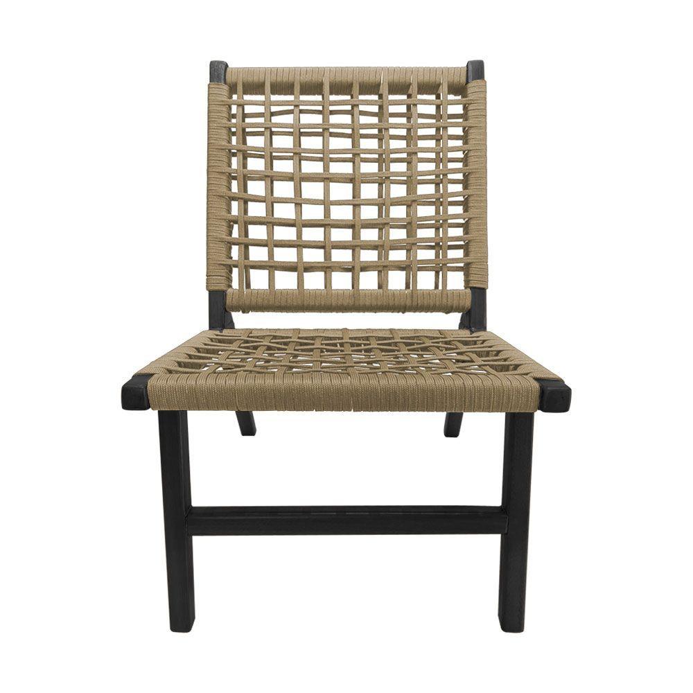 Miniatura Kit 2 Cadeiras Viena Base De Madeira Maciça Preta E Corda Náutica Bege - Bege