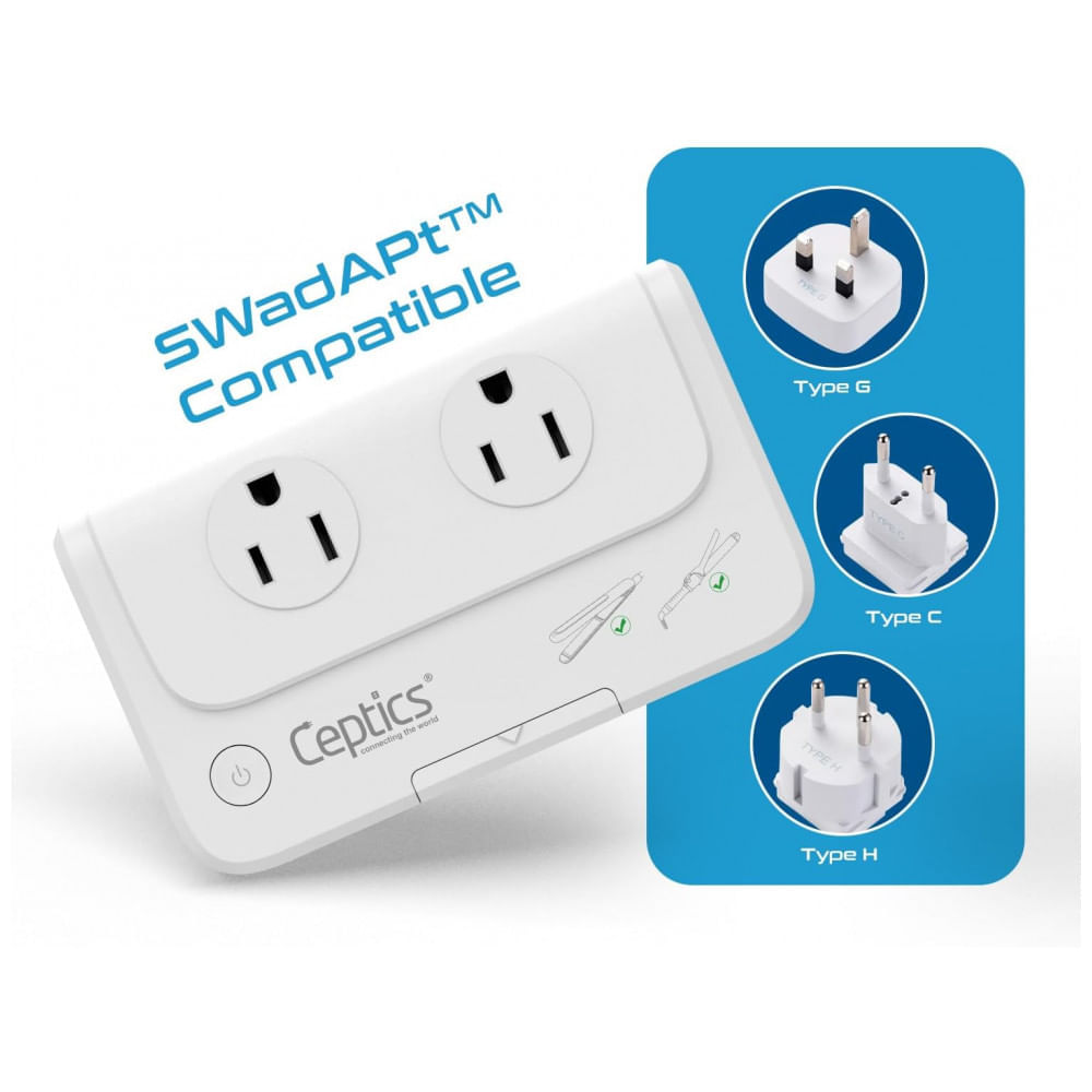 Miniatura Transformador de Tensão até 200W Converte 220V Para 110V com 4 Portas USB, Ceptics, Branco