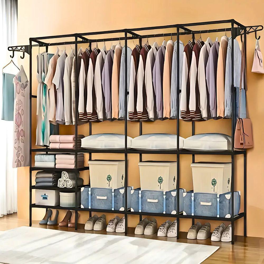 Miniatura Guarda-roupa Organizador Com 4 Colunas Armário Multiuso Com Cabideiro Quadruplo