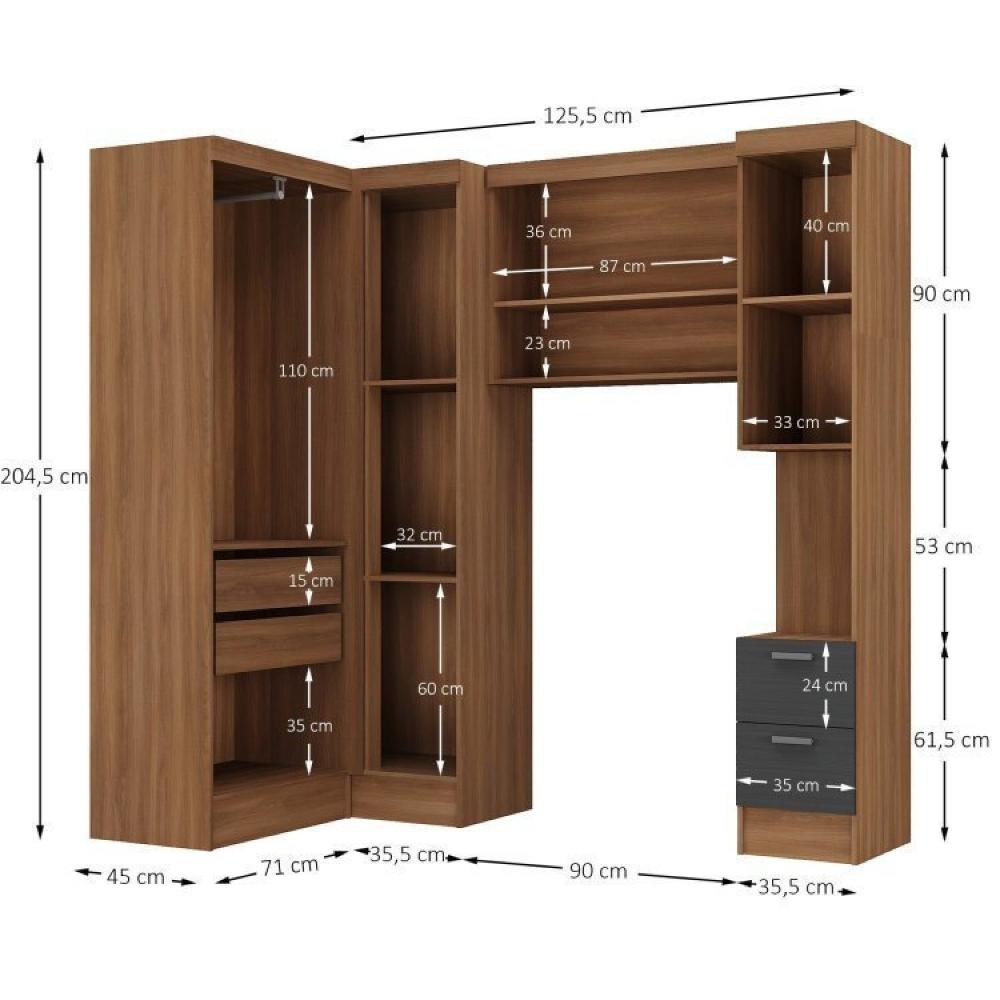 Miniatura Guarda-Roupa Modulado Viena 6 Portas 6 Gavetas da Espresso Móveis Nogal/Grafite