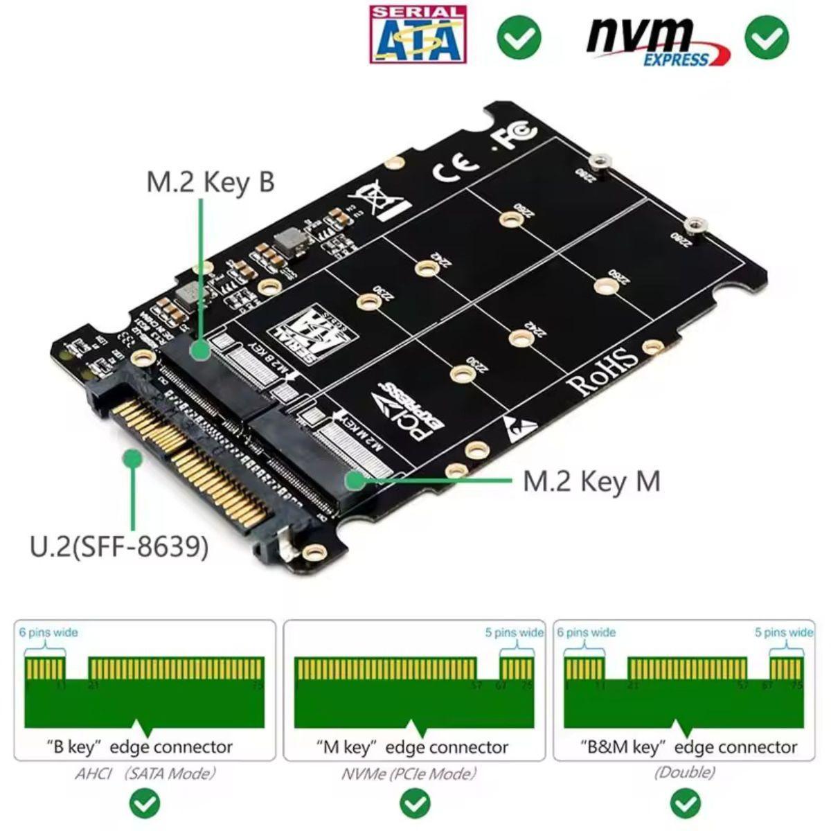Miniatura Adaptador U.2 Sas Sff-8639 Para Ssd M.2 Pcie Nvme Ngff Sata