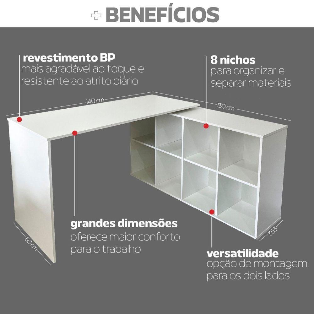 Escrivaninha Em L Mesa Office 8 Nichos Nero Ii Branco