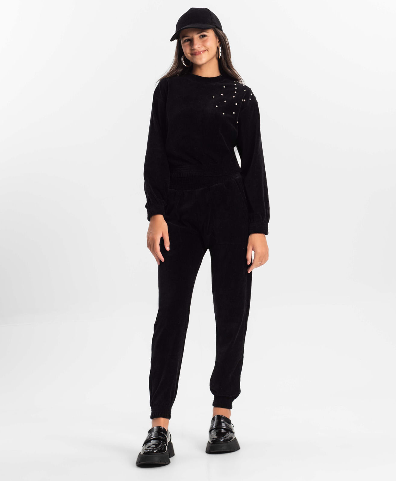 Miniatura Conjunto Juvenil Blusão Com Calça Jogger Minty Preto 12