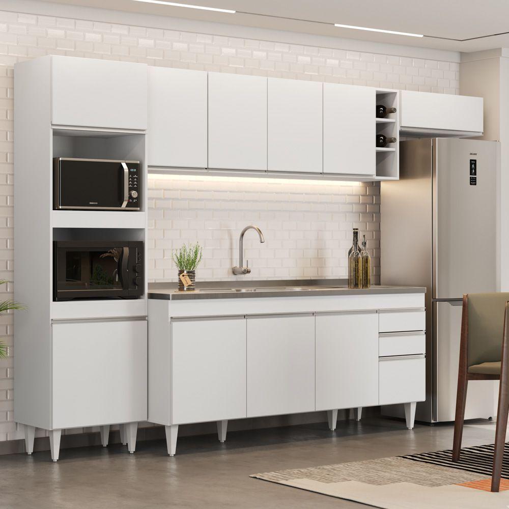 Armário De Cozinha Modulada 5 Peças Cp18 Com Pia Inox Branco - Lumil