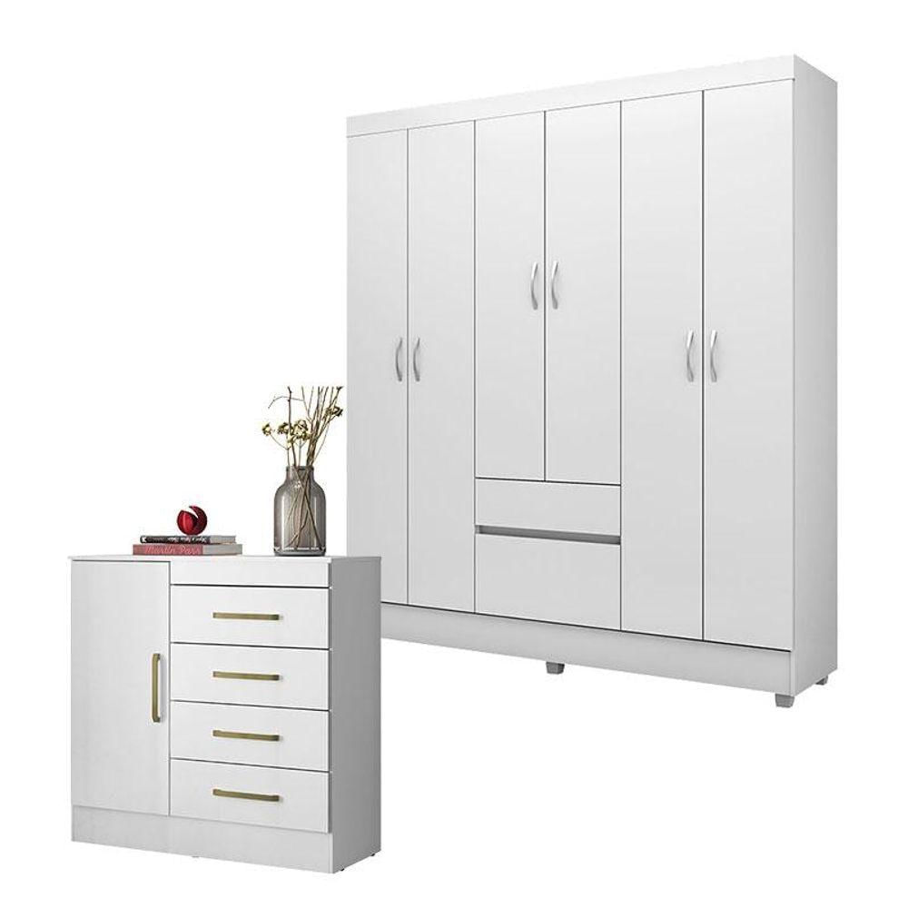 Miniatura Cômoda Montevidéu E Guarda Roupa Casal Flash 2 Branco Flex - Demóbile