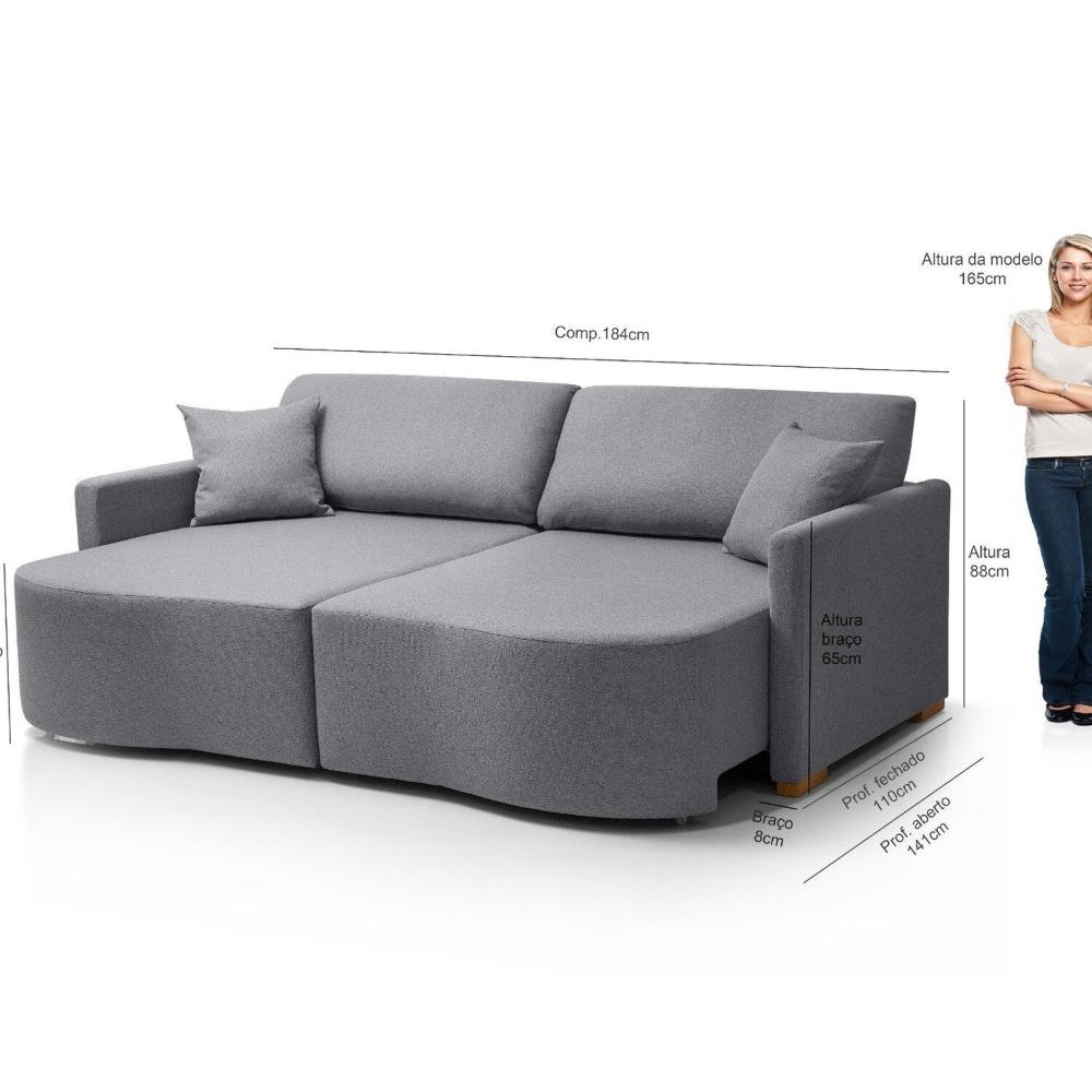 Sofá Cama Retrátil 2 Lugares 184 cm Moscow Cinza Escuro