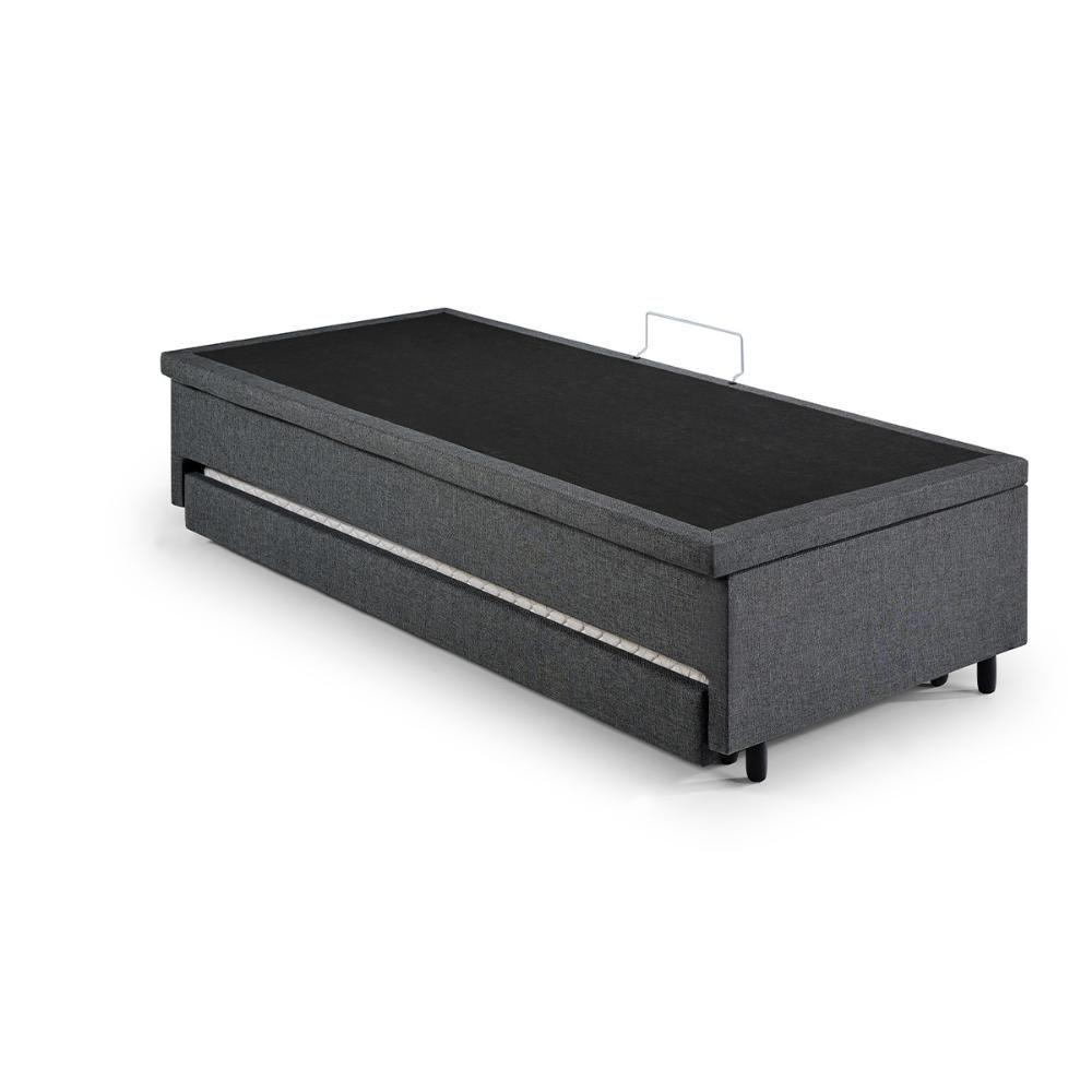 Bicama Box Com Baú Solteirão 96x203 Com Colchão Auxiliar Linho Cinza