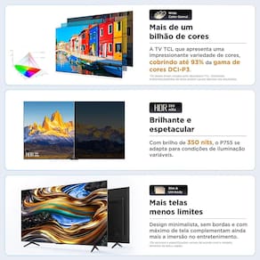 Miniatura Smart TV 50” Ultra HD 4K TCL 50P755 LED com Google TV, Dolby Vision e Atmos, HDR10+, Wi-Fi, Bluetooth, Google Assistente e Design sem Bordas TV 50" TCL 50P755 4K UHD HDMI/USB/WIFI