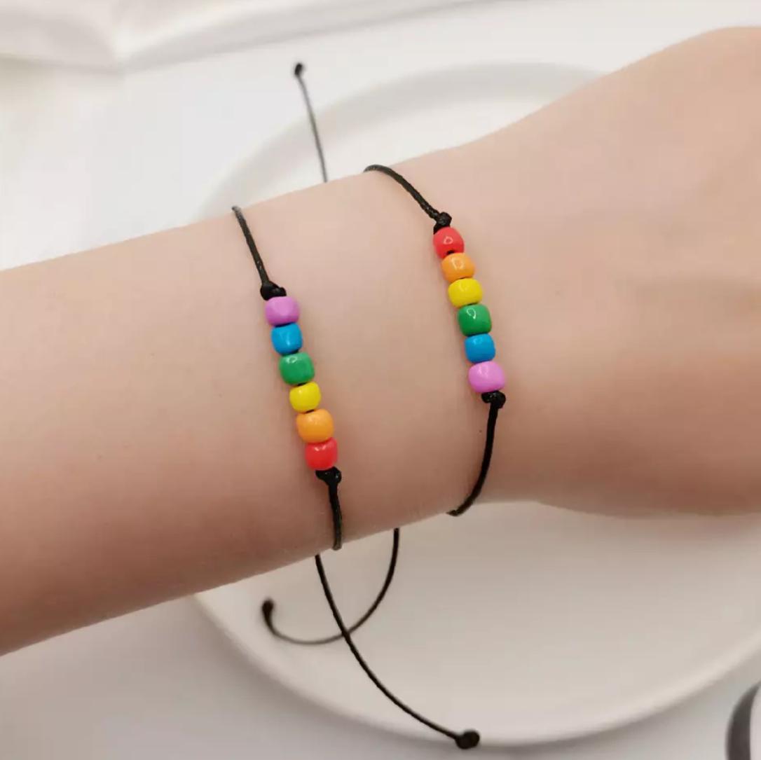 Pulseira Casal Fecho Miçangas Pride Colorida Detalhes P0078