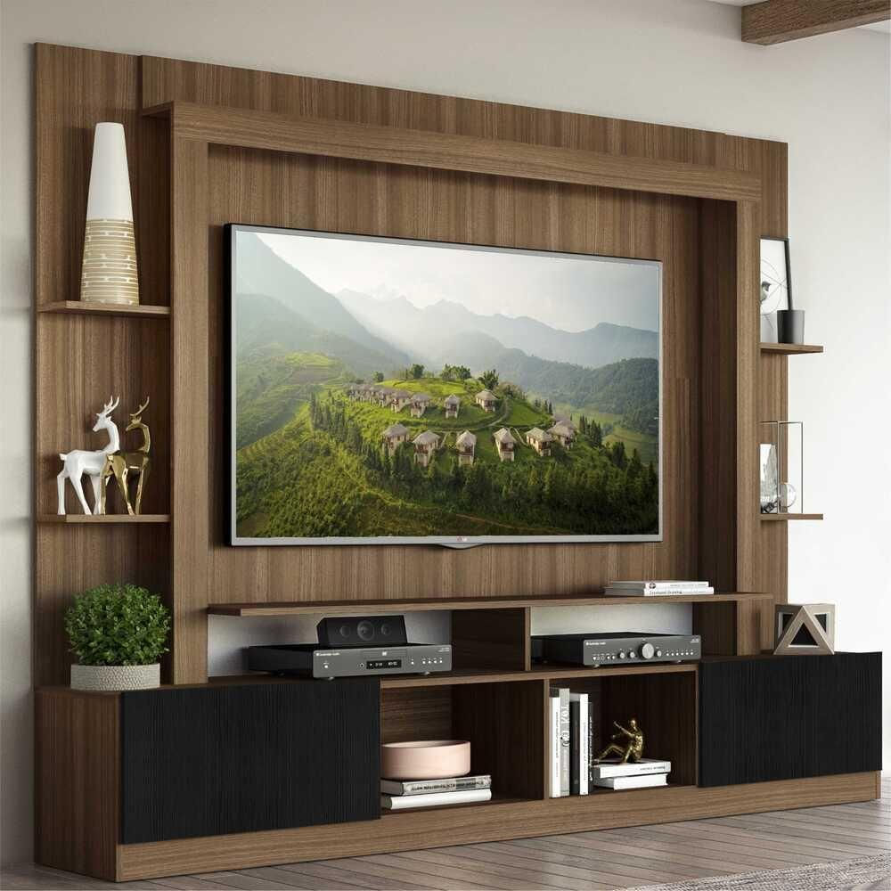Miniatura Rack Estante com Painel Tv 65 e 2 Portas Oslo Madeirado