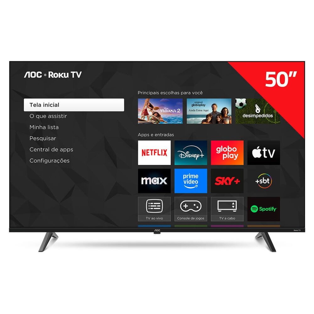 Miniatura Smart TV AOC 50 Polegadas, DLED, 4K, Roku TV - 50U7045/78G Preto - Bivolt
