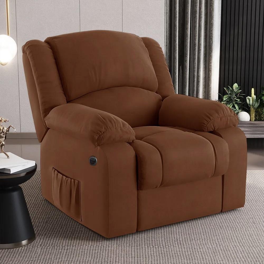 Poltrona Do Papai Reclinável Pietra Power Elétrica Usb Fh9 Veludo Terracota - Mpozenato