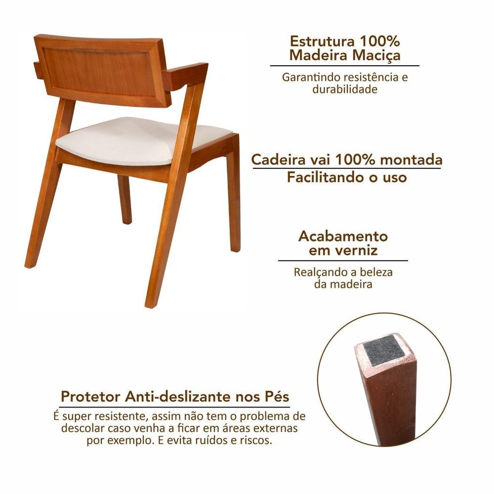 Conjunto Mesa Fortaleza com 6 Cadeiras em Madeira e Estofada Ímola Authentic Espresso Móveis Champagnhe/Off White