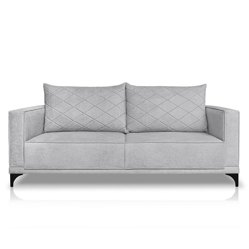 Miniatura Sofá Living 2 Lugares Com Pés De Ferro Almofadas Soltas 180cm Neso Bouclê Cinza