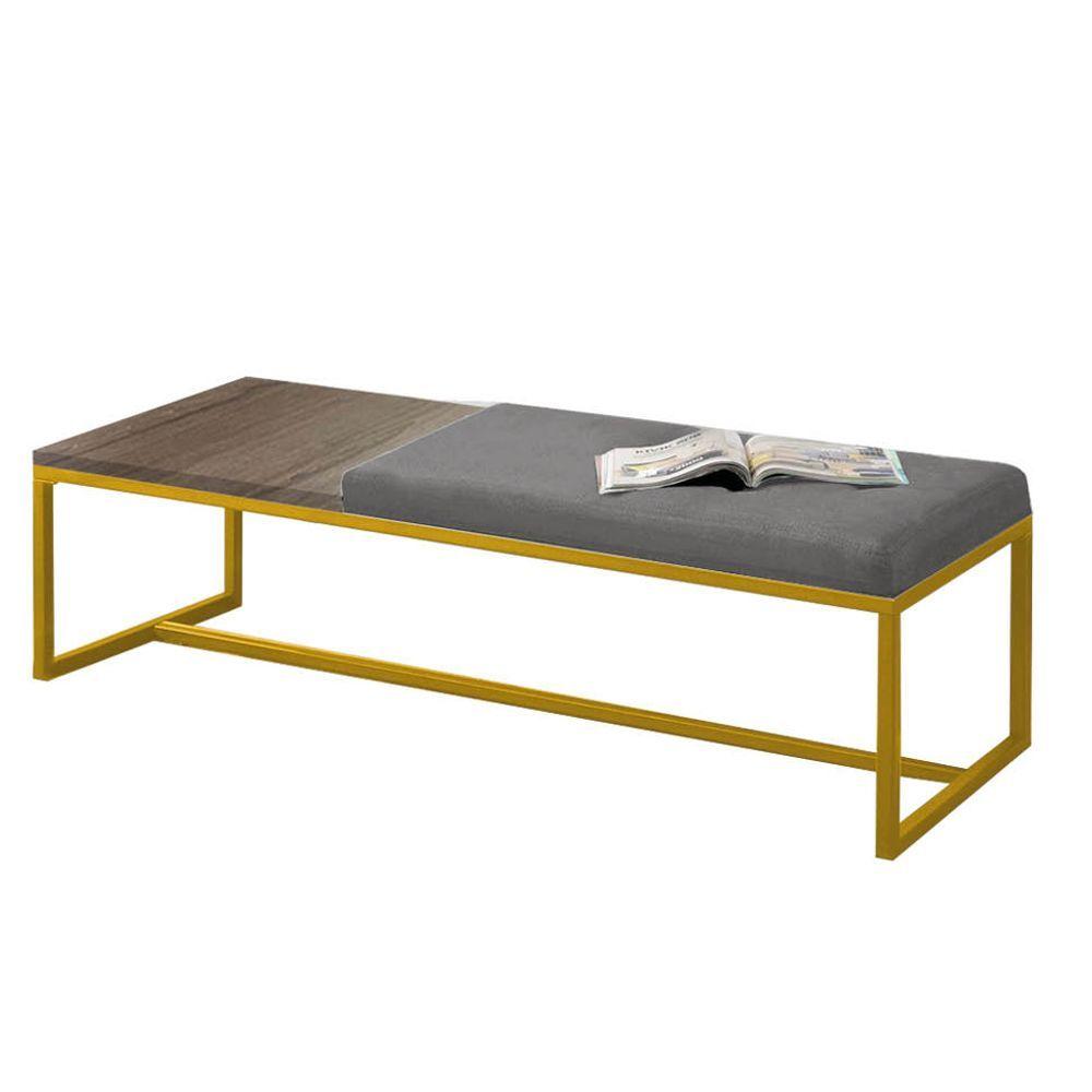 Miniatura Calçadeira Recamier Londres 160cm Dourado Suede Cinza Mdf Caramelo - Ahazzo Móveis