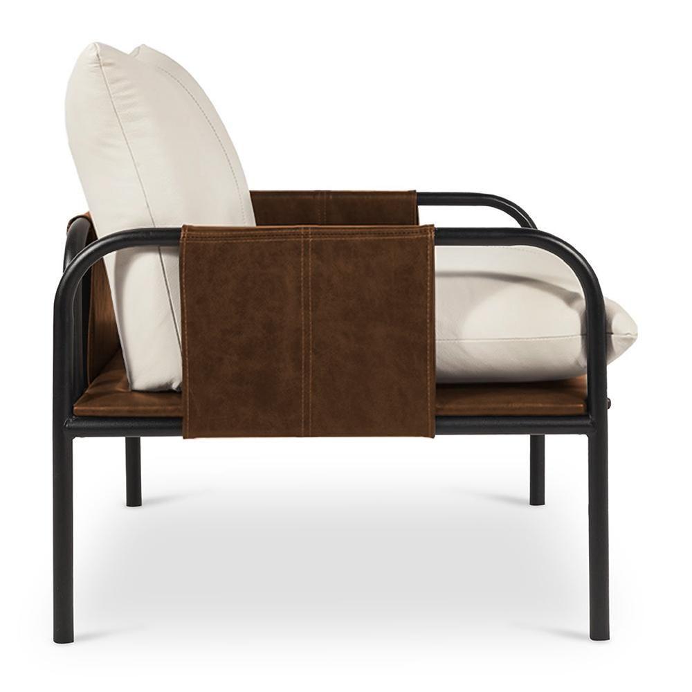 Poltrona Decorativa Estilo Industrial Lina L07 Couro Branco-camel - Mpozenato