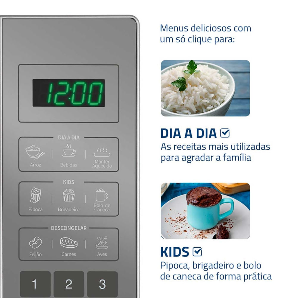 Micro-Ondas Mondial 1200W MO-01-21-E Cinza Espelhado - 110V