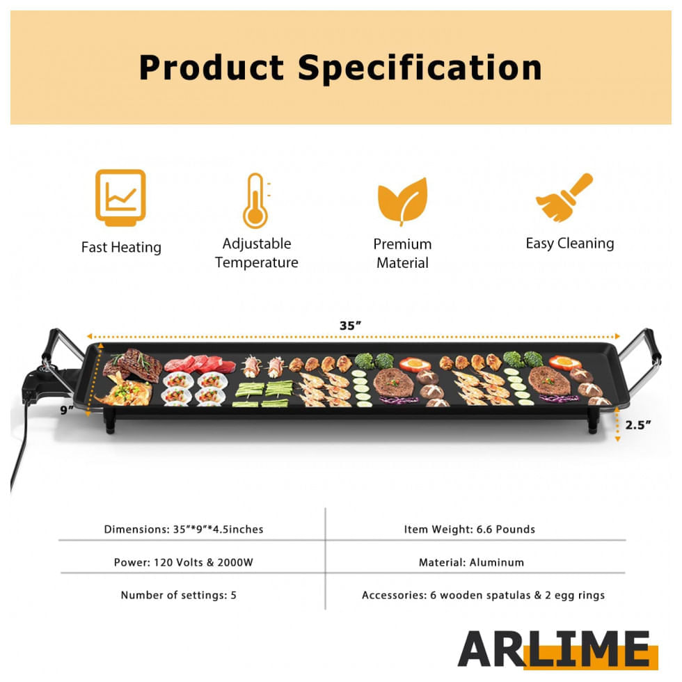 Miniatura Churrasqueira Grill Elétrica para até 12 Pessoas com Pingadeira e Temperatura Ajustável, 110V, ARLIME, Preta