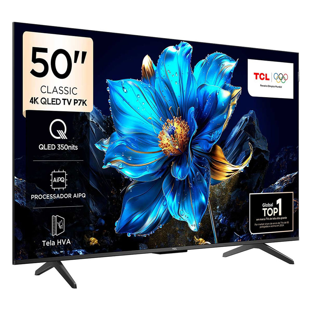 Miniatura Smart TV TCL 50 Polegadas 50P7K 4K UHD QLED Google TV Preto - Bivolt