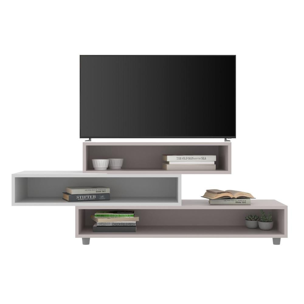 Miniatura Rack Aparador para TV até 40 Polegadas 2 Portas 1 Nicho Florida J Carvalho Branco/Fumê