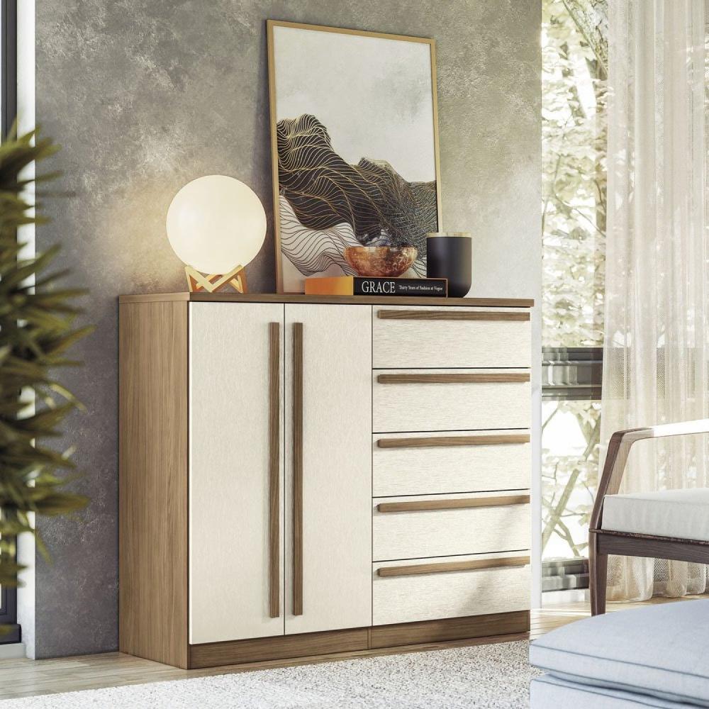 Miniatura Cômoda 2 Portas 5 Gavetas Málaga Gold Jatobá/Areia