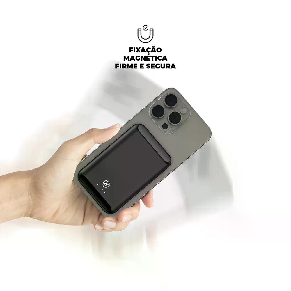 Miniatura Kit Carregador Portátil Nano Snap Magsafe + Cabo Turbo Militar - USB-A / Tipo C - Gshield