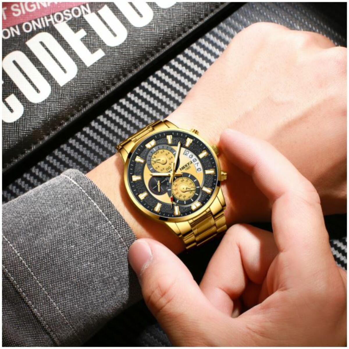 Miniatura Relógio Masculino Nibosi 2382 Dourado E Preto