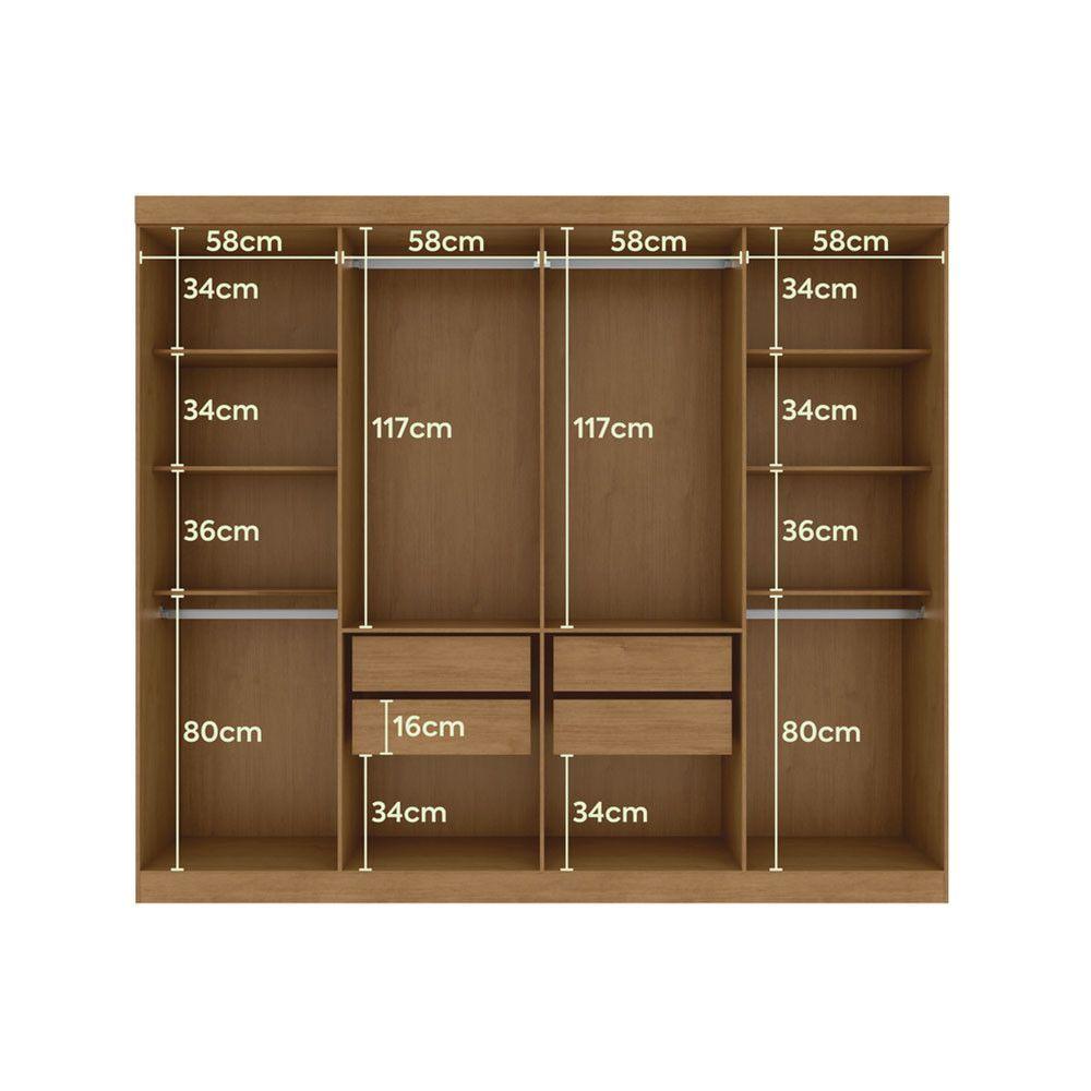 Guarda-roupa New Andara 8 Portas 4 Gavetas Com Espelho E Pés Amendoa Clean