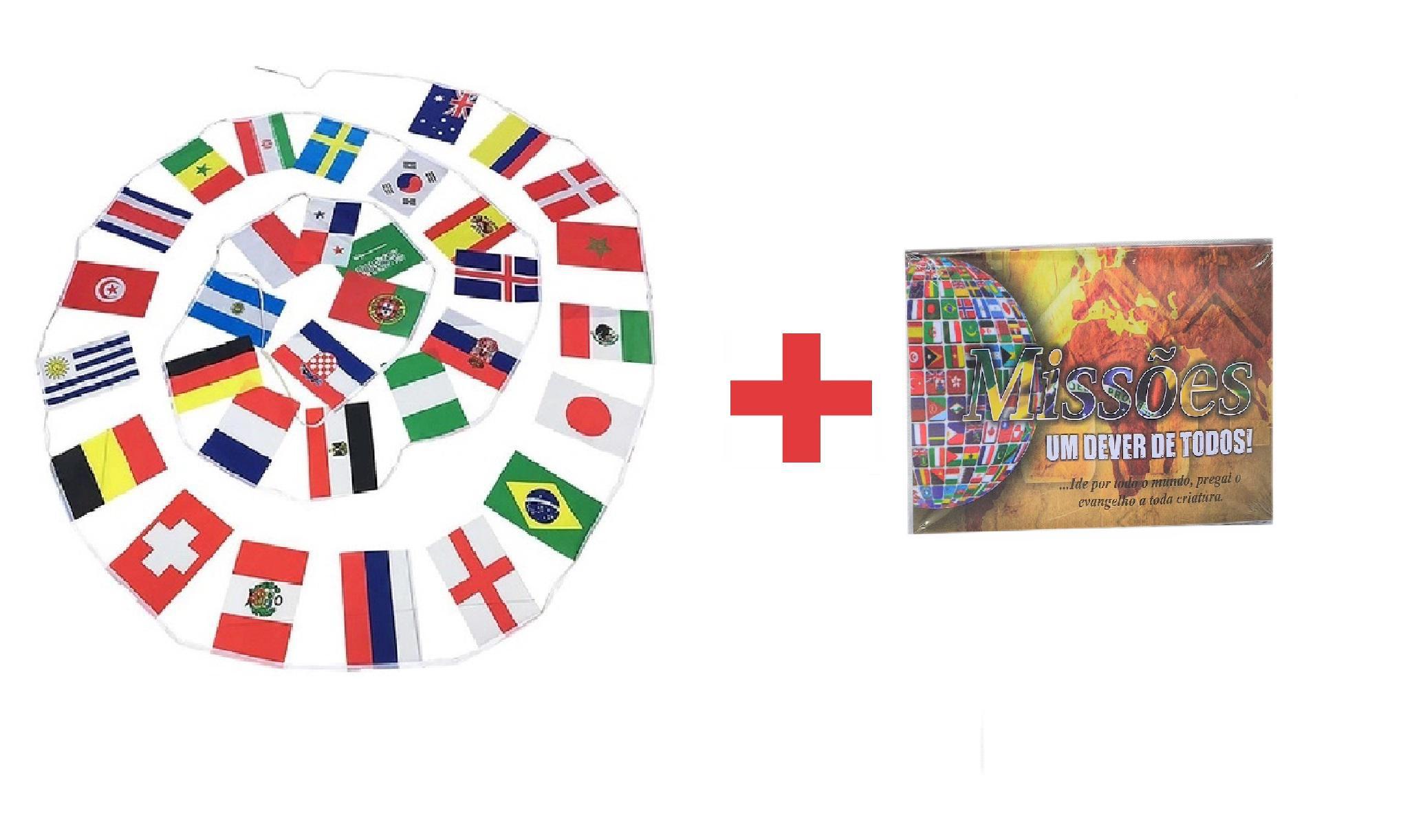 Miniatura Bandeira Missões Evangelho 32 Nações 30X20Cm + 100 Envelopes