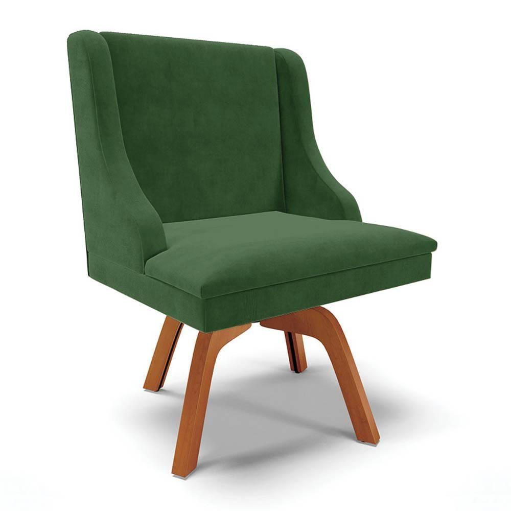 Miniatura Cadeira Estofada Para Sala De Jantar Base Giratória De Madeira Lia Suede Verde - Ibiza