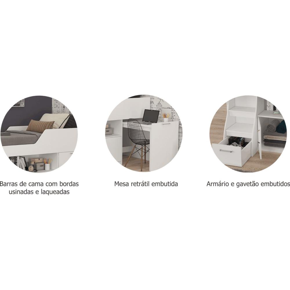 Miniatura Cama Infantil Multifuncional Alta com Armário Inferior Bianca Cimol Branco