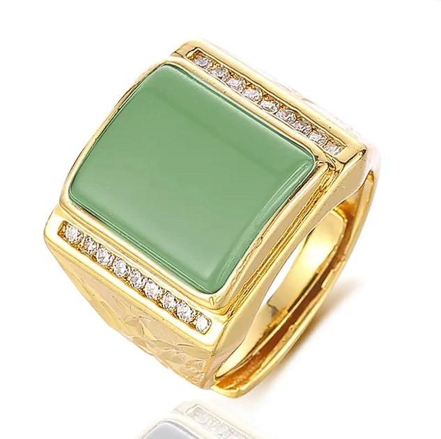 Miniatura Anel Pedra Verde Cravejado Ajustável - Banhado A Ouro 18K
