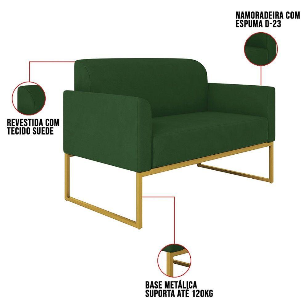 Miniatura Poltrona Namoradeira 2 Lugares Dourada S23 Suede Verde