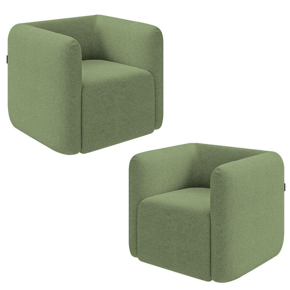 Miniatura Kit 2 Poltronas Decorativas Sala De Estar Trinidad Base Fixa Bouclê Verde Oliva G33 - Gran Belo