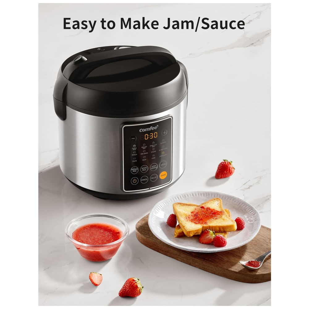 Miniatura Panela de Arroz COMFEE, Multi Cooker de Aço Inoxidável 14 em 1, 5,3 litros, 20 porções cozidas, Fogão Lento, Cozinheiro a Vapor e mais!