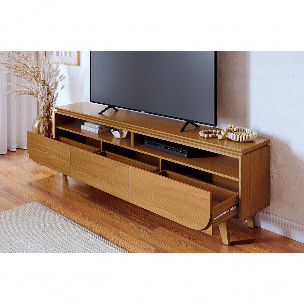 Miniatura Rack Bancada Serena 3 Gavetas Para Tv De 75 Polegadas Cumaru