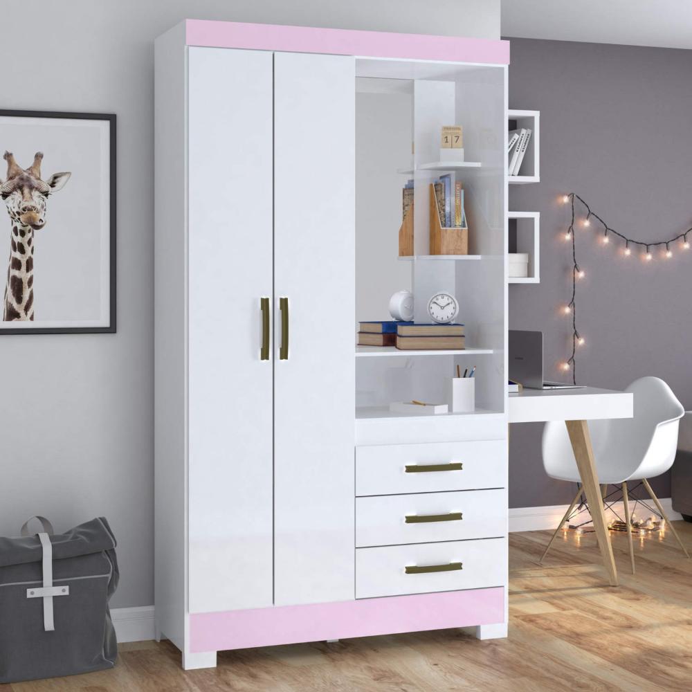 Miniatura Guarda Roupa Solteiro com Espelho Penteadeira 2 Portas 3 Gavetas Azura Espresso Móveis Branco