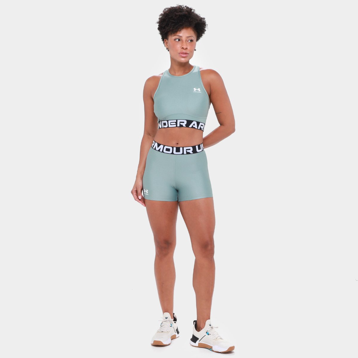 Miniatura Short Under Armour HG Authentics Feminino Verde+Branco - G