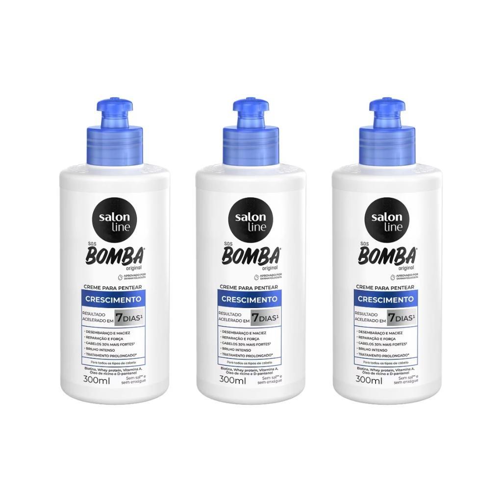 Miniatura Creme Para Pentear Salon Line 300Ml Sos Bomba De Vit-Kit 3Un
