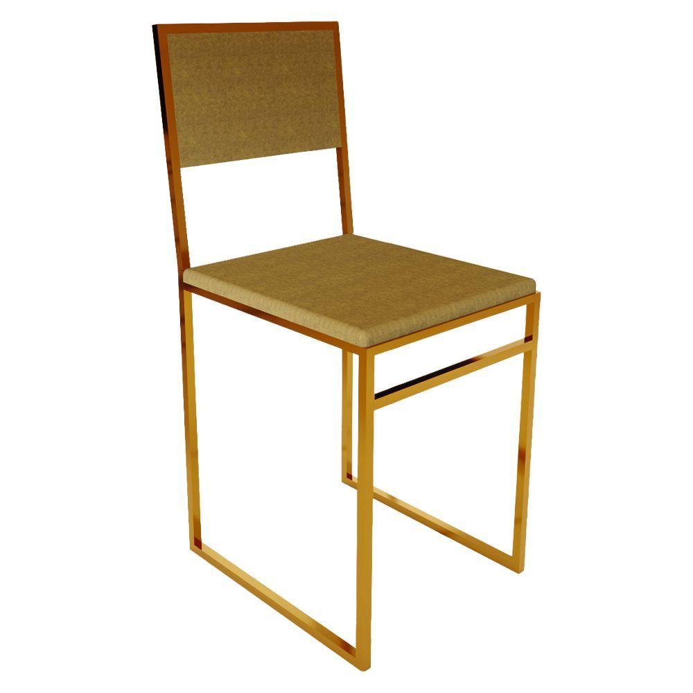 Miniatura Kit 2 Cadeiras De Jantar Assento Estofado Marrom Base Cobre