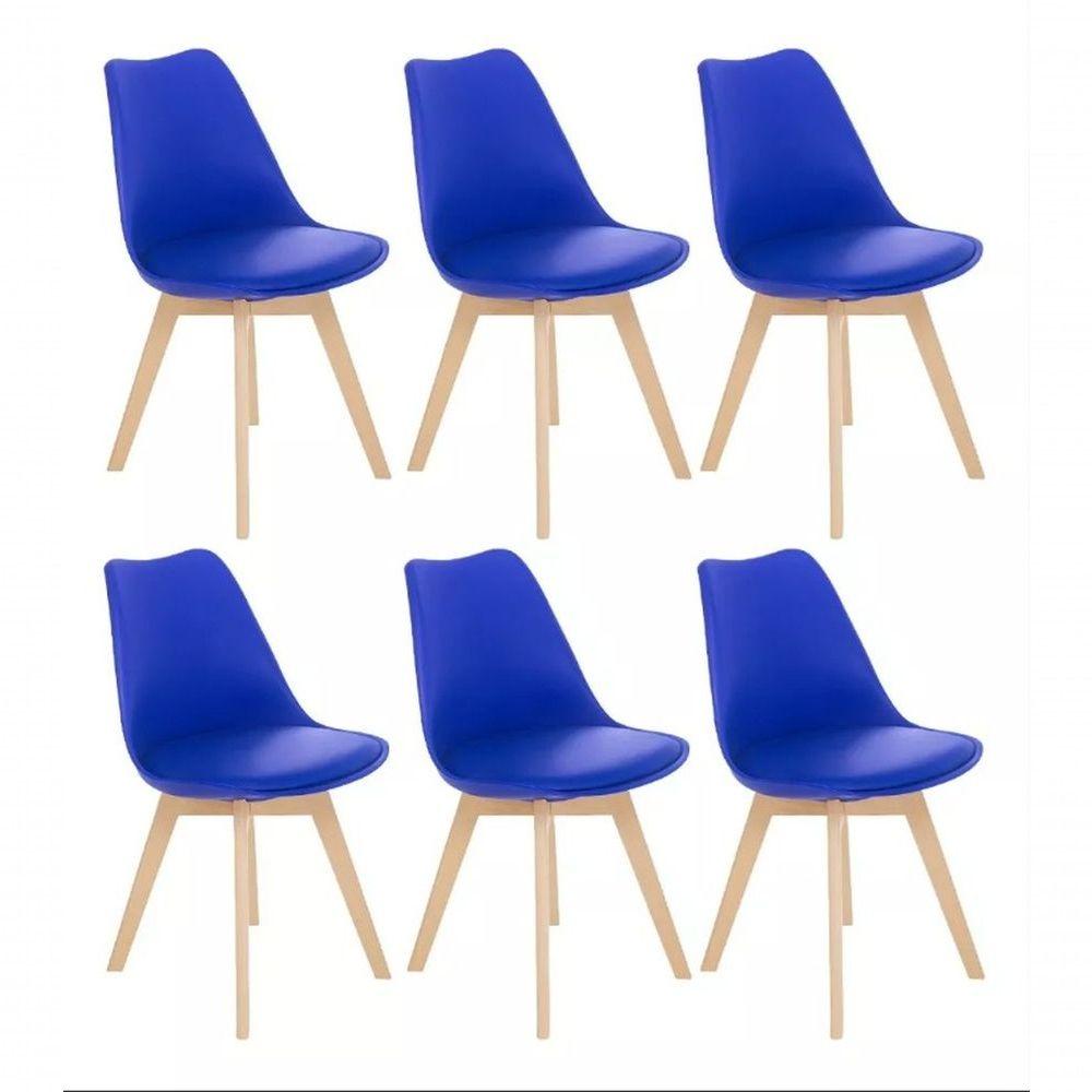 Miniatura 6 Cadeiras Estofada Leda Base Madeira Eames Cozinha Azul Bic