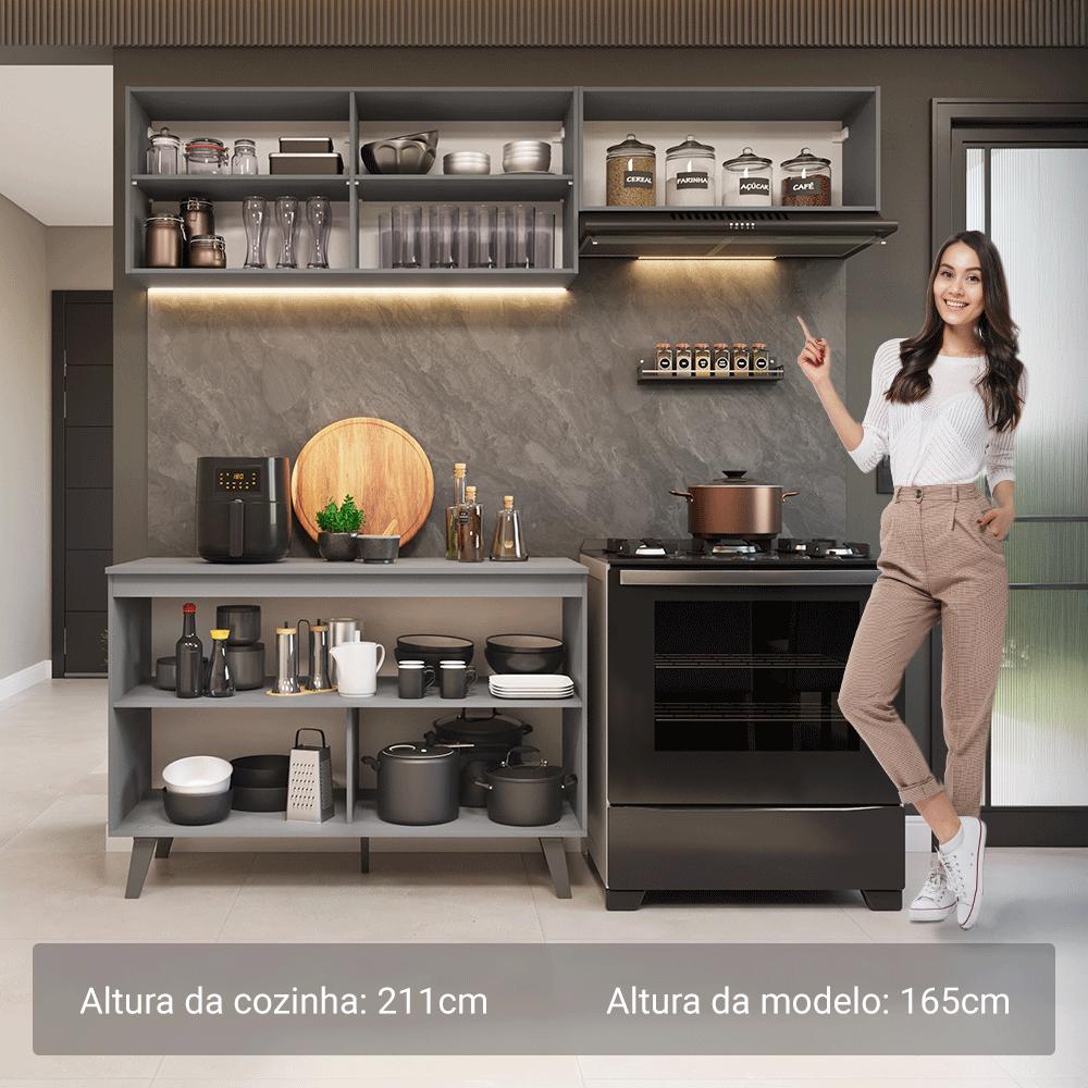 Armário de Cozinha Compacta 200cm Cinza Nice Madesa 01 Cinza